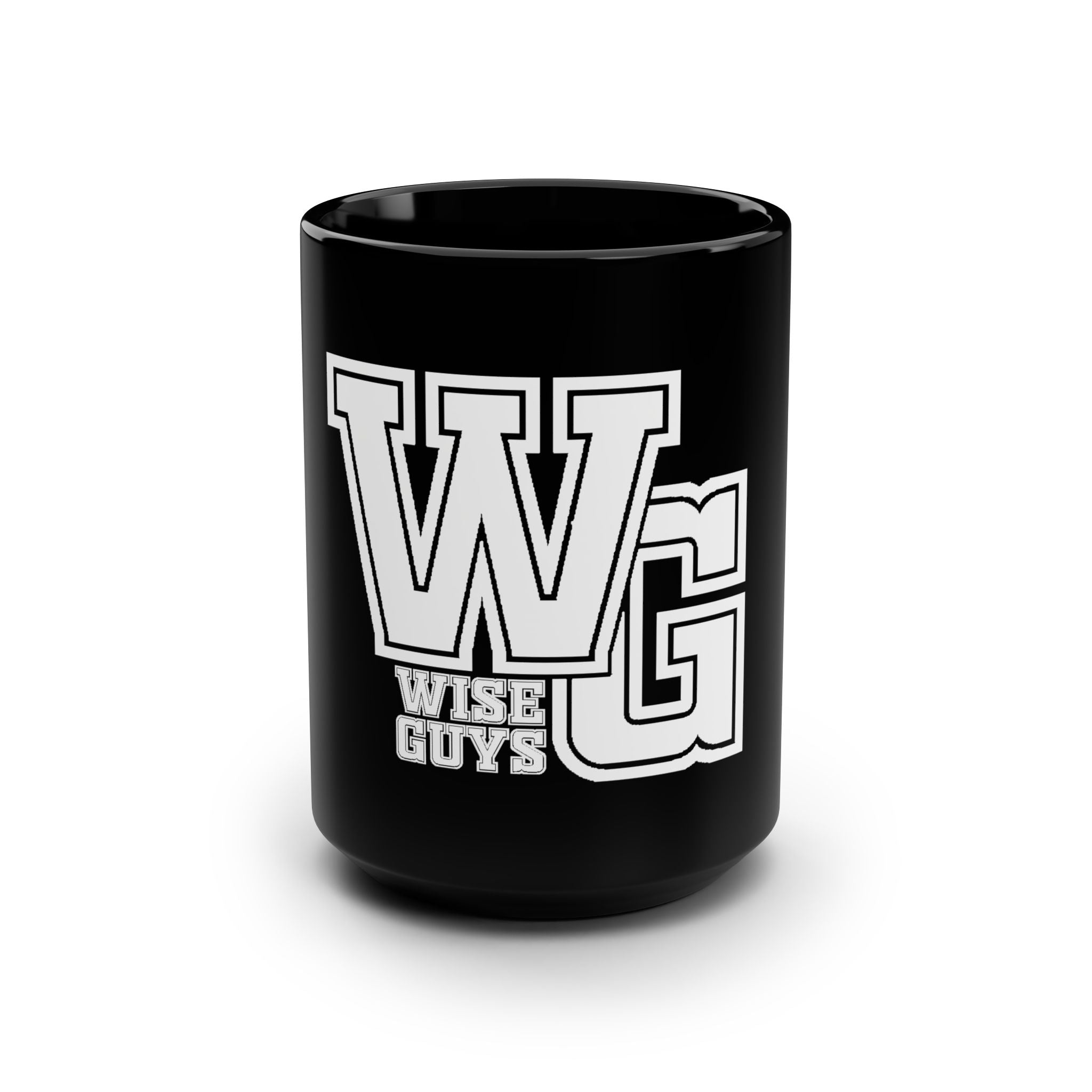Wise Guys 'WG' Black 15oz Mug – Bold Collegiate Coffee Cup